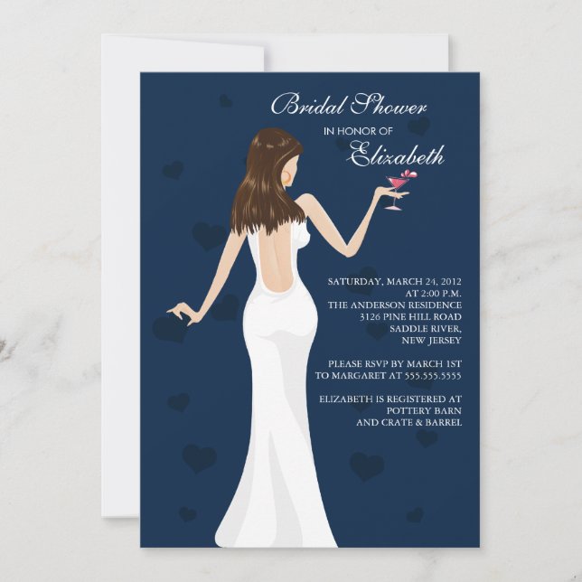 Chic Cocktail Bride Bridal Shower Invitation blue (Front)