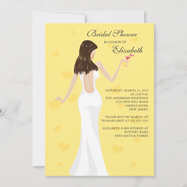 Chic Cocktail Bride Bridal Shower Invitation Yello (Front)