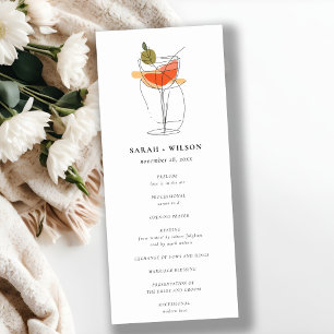 Chic Cocktail Wine Line Drawing Wedding Program Invitation
