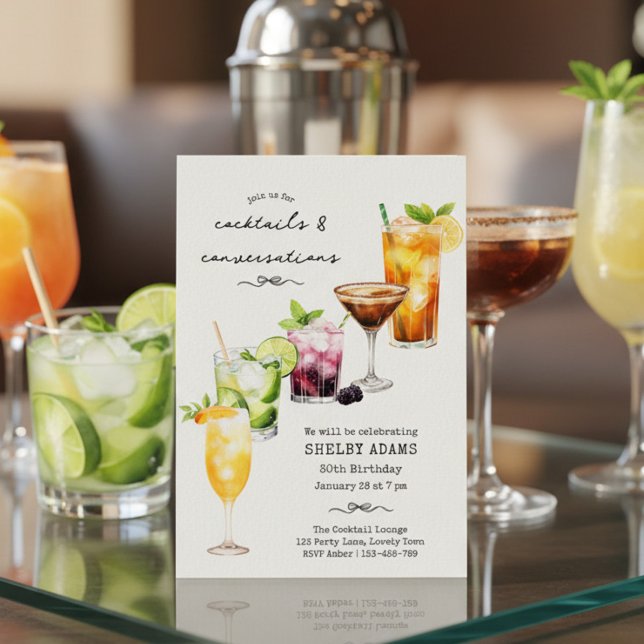 Chic Cocktails & Conversations Birthday Party Invitation (Cocktails & Conversations - an invite to a night of drinks and good company)
