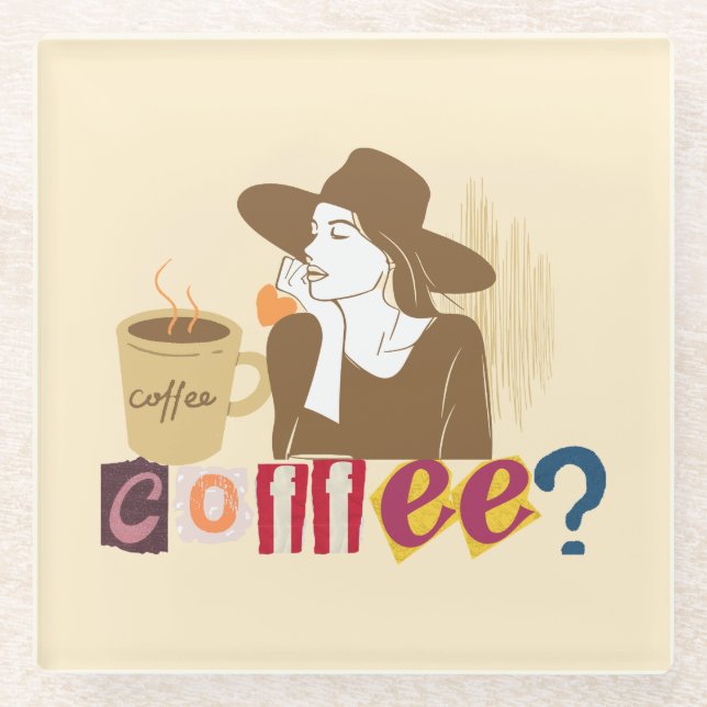 Chic Coffee Lover Retro Glass Coaster (Front)