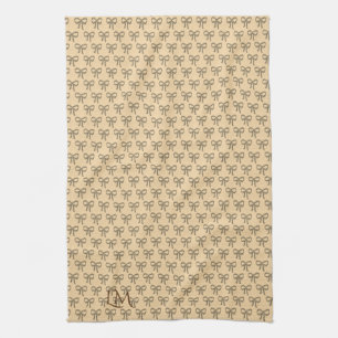 Chic Cold Bow Pattern Cream Beige Tea Towel