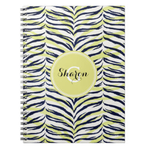 Chic colorful black & yellow zebra print monogram spiral notebook