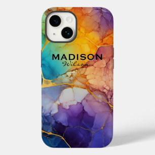 Chic colorful faux gold glitter marbling monogram Case-Mate iPhone 14 case