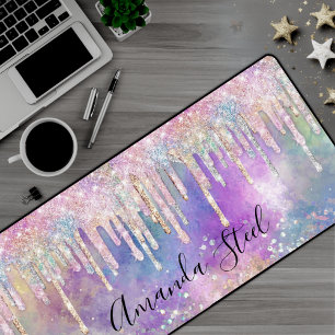 Chic colorful unicorn dripping glitter desk mat