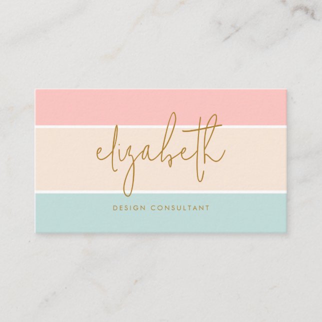 Chic Colour Block Pastel Pink Yellow Blue Stripe Business Card (Front)