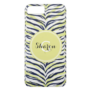 Chic colourful black & yellow zebra print monogram Case-Mate iPhone case