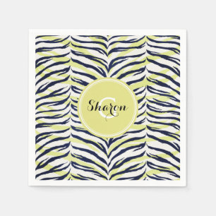 Chic colourful black & yellow zebra print monogram napkin