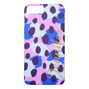 Chic colourful blue green cheetah print monogram Case-Mate iPhone case