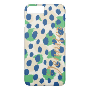 Chic colourful blue green cheetah print monogram Case-Mate iPhone case