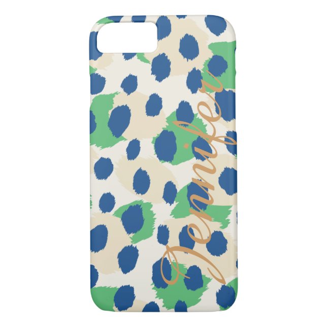 Chic colourful blue green cheetah print monogram Case-Mate iPhone case (Back)
