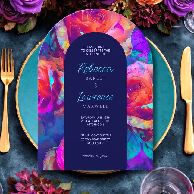 Chic colourful bright flowers wedding arch invitation (Creator Uploaded)