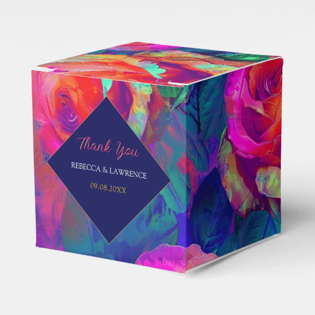 Chic colourful bright flowers wedding favour box (Front Side)