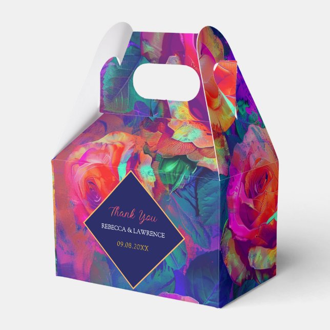 Chic colourful bright flowers wedding favour box (Front Side)