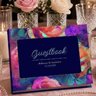 Chic colourful bright flowers wedding  guest book