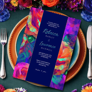 Chic colourful bright flowers wedding invitation