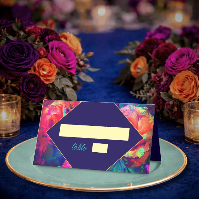 Chic colourful bright flowers wedding place card (Creator Uploaded)