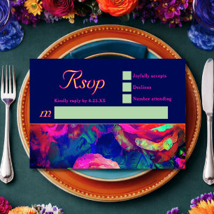 Chic colourful bright flowers wedding RSVP card