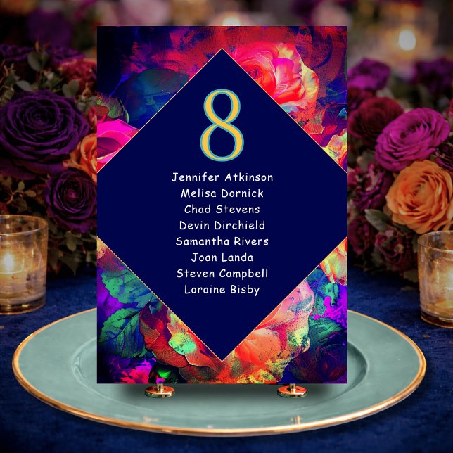 Chic colourful bright flowers wedding seating  table number (Creator Uploaded)