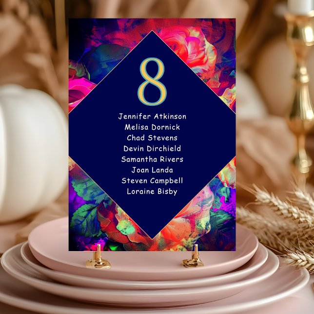 Chic colourful bright flowers wedding seating  table number (Creator Uploaded)