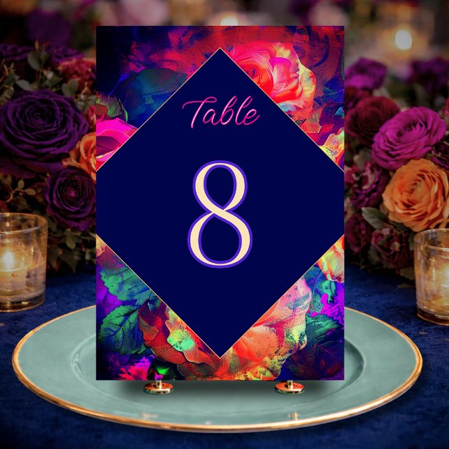 Chic colourful bright flowers wedding table number (Creator Uploaded)