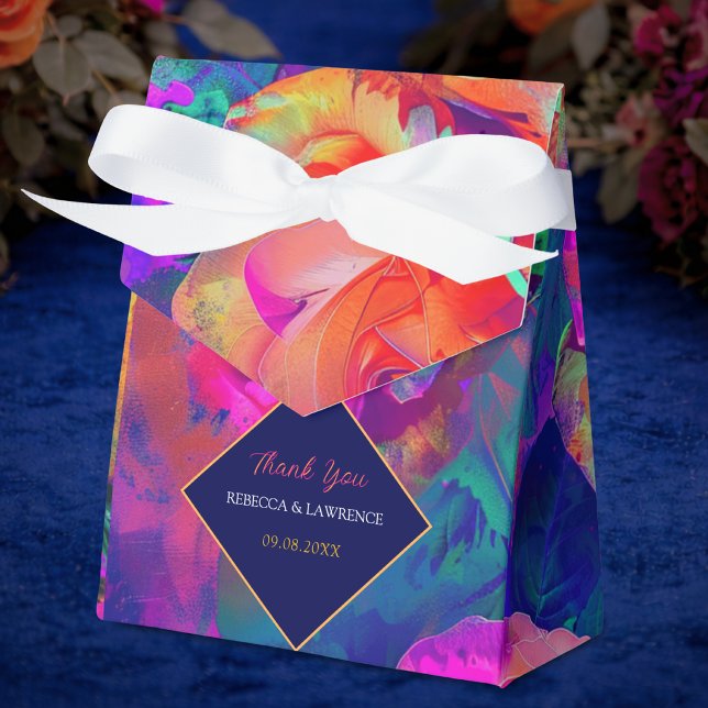 Chic colourful bright flowers wedding tent favour box (Creator Uploaded)
