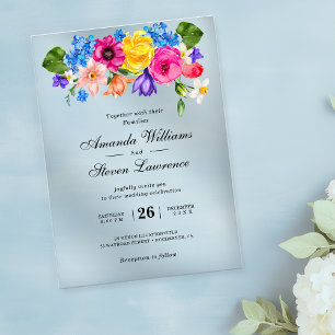 Chic colourful bright wildflowers wedding  acrylic invitations