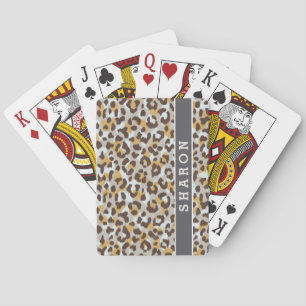 Chic colourful brown gold cheetah print monogram playing cards