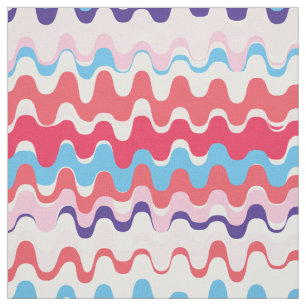 Chic colourful coral blue abstract wave pattern fabric