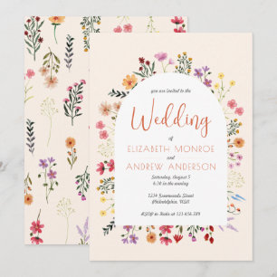 Chic Colourful Fall Wildflower Arch Wedding Script Invitation