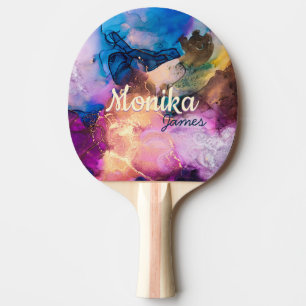 Chic colourful faux gold glitter Marble Monogram Ping Pong Paddle