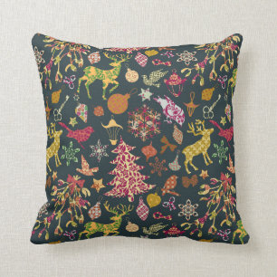 Chic Colourful Festive Patchwork Floral Damask Cushion