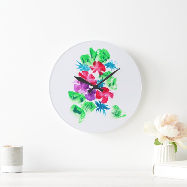 Chic Colourful Floral Bouquet Large Clock (Home)