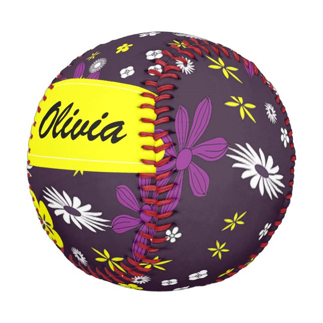 Chic colourful flowers on black baseball (Angled)
