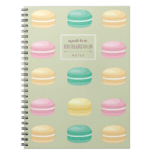 Chic Colourful French Macaron Pattern Green Spiral Notebook