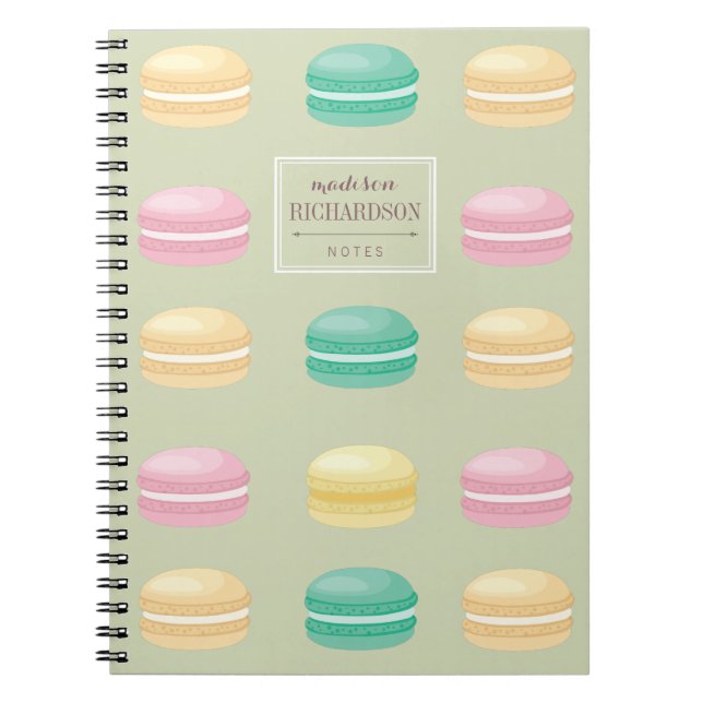 Chic Colourful French Macaron Pattern Green Spiral Notebook (Front)