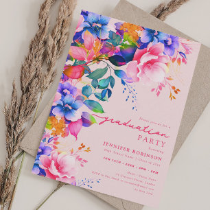 Chic Colourful Garden Floral Graduation Blush Invitation