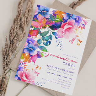 Chic Colourful Garden Floral Graduation Party Invitation