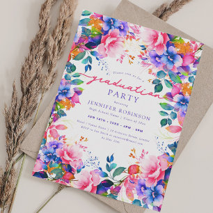 Chic Colourful Garden Floral Graduation Party Invitation