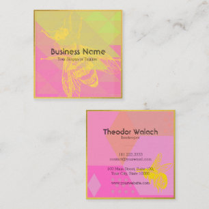 Chic Colourful Gold Bee Professional Square Business Card