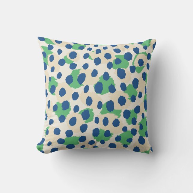 Chic colourful green blue cheetah print monogram cushion (Front)
