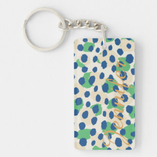 Chic colourful green blue cheetah print monogram key ring