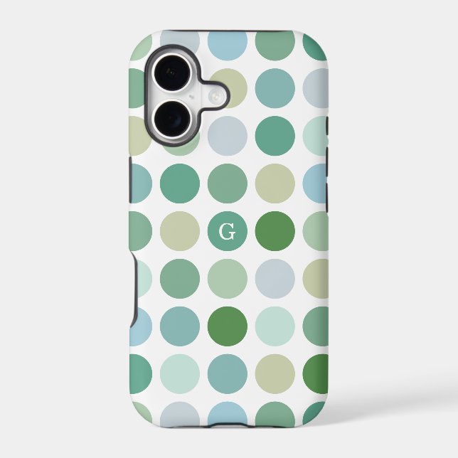 Chic colourful green polka dots pattern monogram (Back)