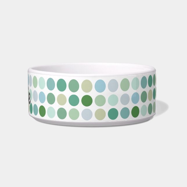 Chic colourful green polka dots pattern monogram bowl (Right)