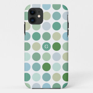 Chic colourful green polka dots pattern monogram Case-Mate iPhone case