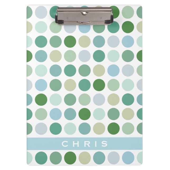 Chic colourful green polka dots pattern monogram clipboard (Front)