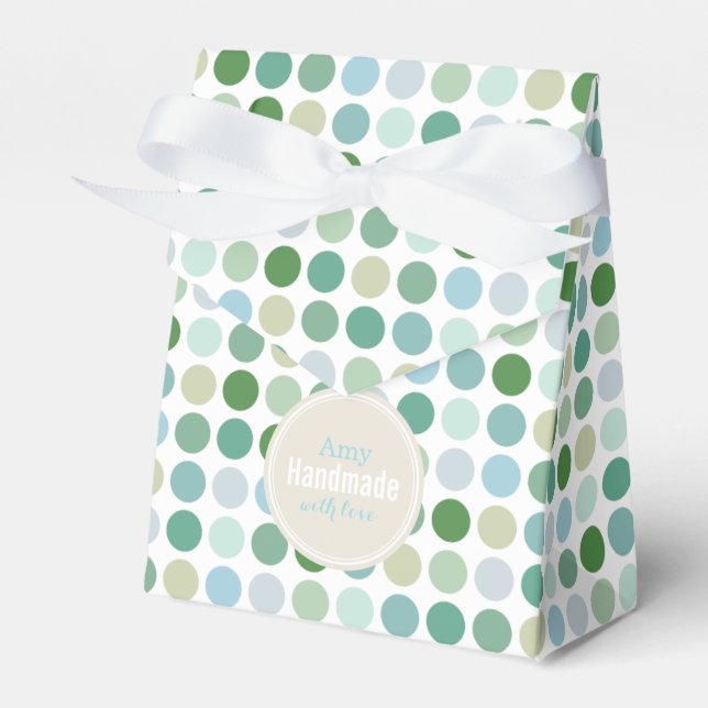 Chic colourful green polka dots pattern monogram favour box (Front Side)