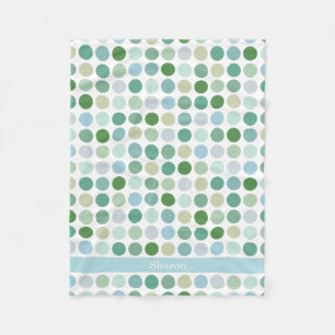 Chic colourful green polka dots pattern monogram fleece blanket