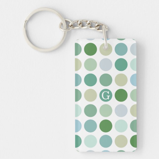 Chic colourful green polka dots pattern monogram key ring (Front)