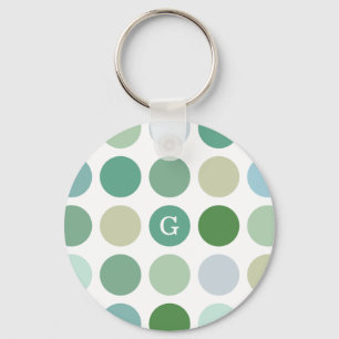 Chic colourful green polka dots pattern monogram key ring